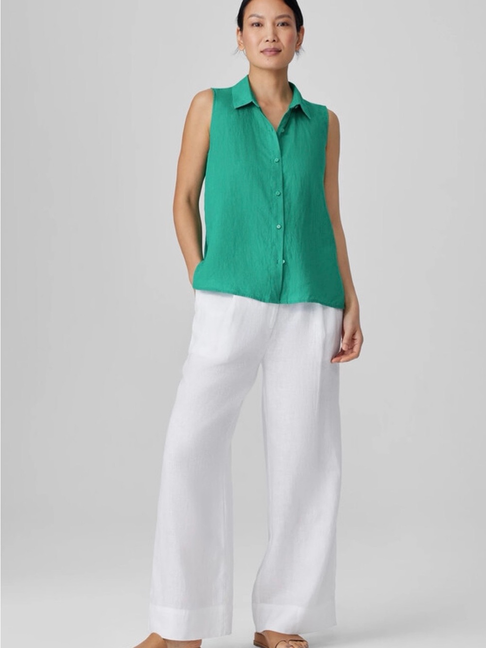 Women’s Eileen Fisher Top Organic Handkerchief Linen Sleeveless Shirt Size 3X